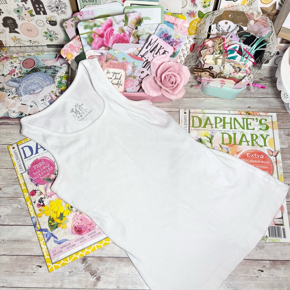 Justice Long White Ribbed Basic Tank Top Shirt Girl’s Size 14 Summer Essentials